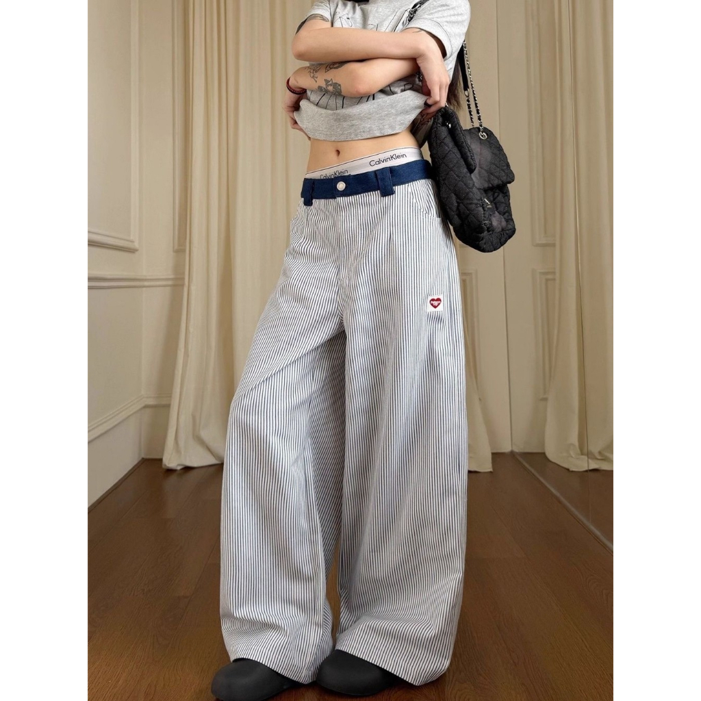 gurls.girl | stripes denim pants กางเกงขายาวลายทางผ้ายีนส์