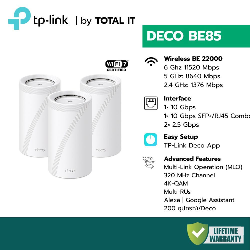 TP-Link Deco BE85 รุ่นท็อปสุด Mesh Wi-Fi 7 BE22000 พอร์ต 10Gbps แรงที่สุดในโลก