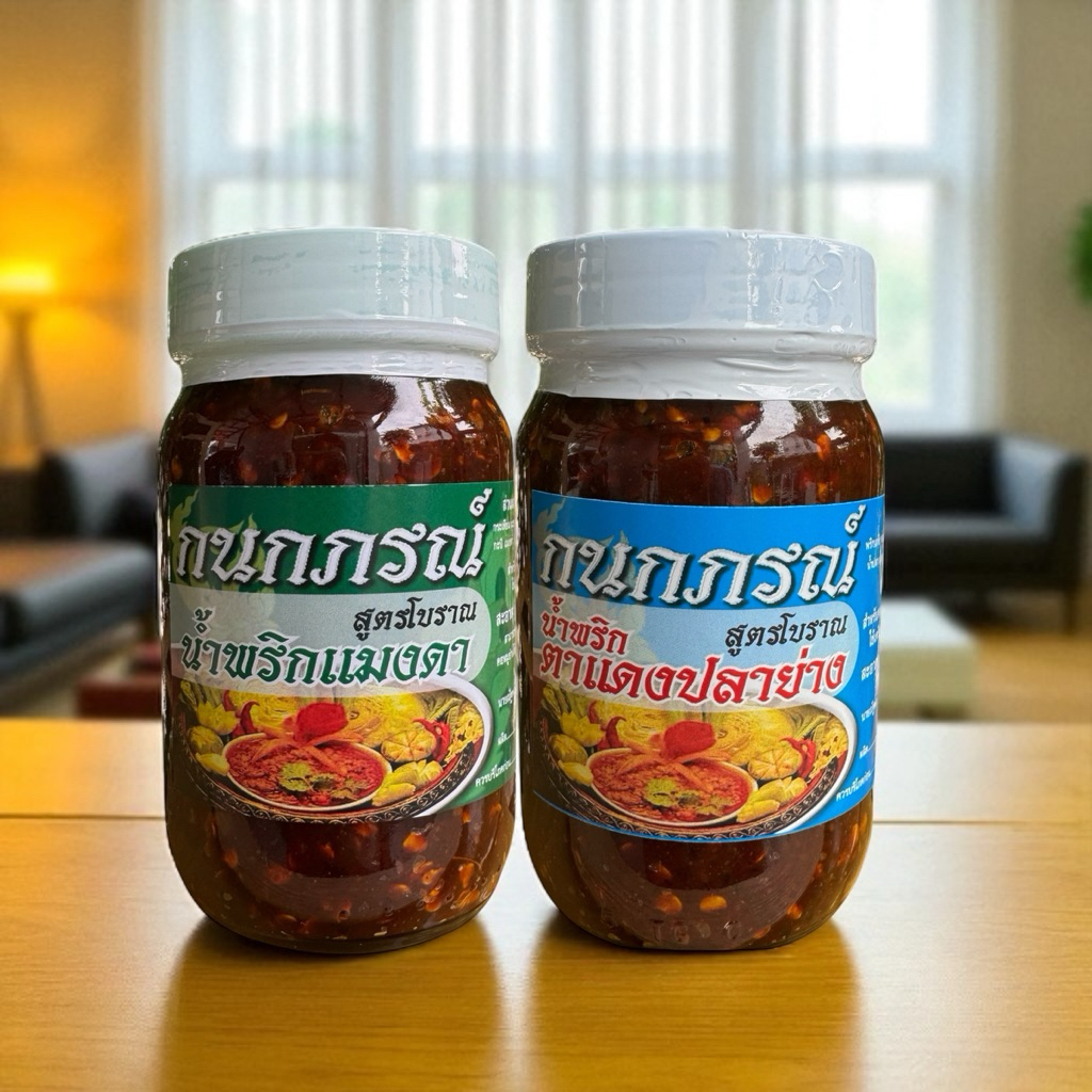 น้ำพริกกนกภรณ์ (โปรฯ2กระปุก) น้ำพริกตาแดงแมงดาและน้ำพริกตาแดงปลาย่าง