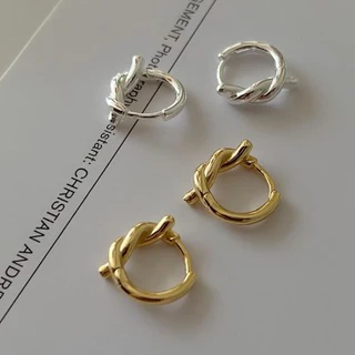 DOLIA [พร้อมส่งจากไทย] ต่างหูห่วงเงินแท้ S925 ต่างหูทรงผูกปม ต่างหูสไตล์เกาหลี ราคาต่อ 1 คู่ A05