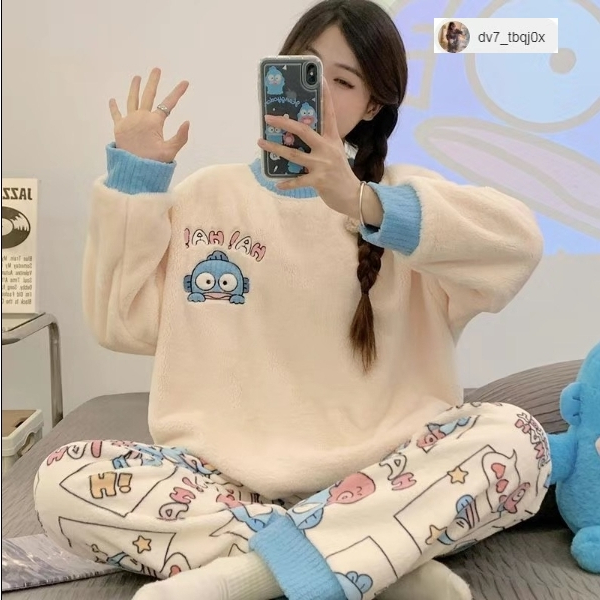 (ราคาถูกที่สุด) ชุดนอนฤดูหนาว， ชุดนอนผ้าสักหลาด， ลายการ์ตูนใหม่ล่าสุด， 14 แบบ， ขายาว+เสื้อสวมหัว，M-2XL