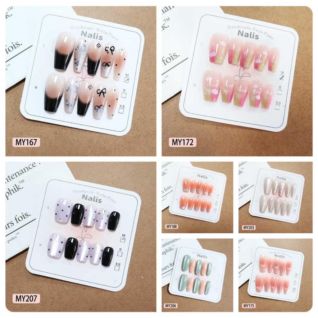 (MY095-MY225)พร้อมส่งไทย เล็บปลอม สไตล์โม เดิรน สีลูกแก้วแคทอายใช้งานง่าย 10 ชิ้น/เซ็ตเล็บปลอม ฟรี กาวสิริโคนติดเ