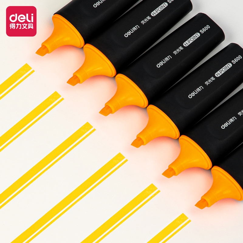 ปากกาไฮไลท์สีส้ม Deli รุ่น S600 ทรงหัวตัด ปากกาเน้นข้อความ ขนาด 1-5 mm (จำหน้าย 1 แท่ง / สีส้ม)