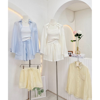 NN697 set 3 pcs. เสื้อเชิ้ต+สายเดี่ยว+กางเกง งานนำเข้า🇨🇳