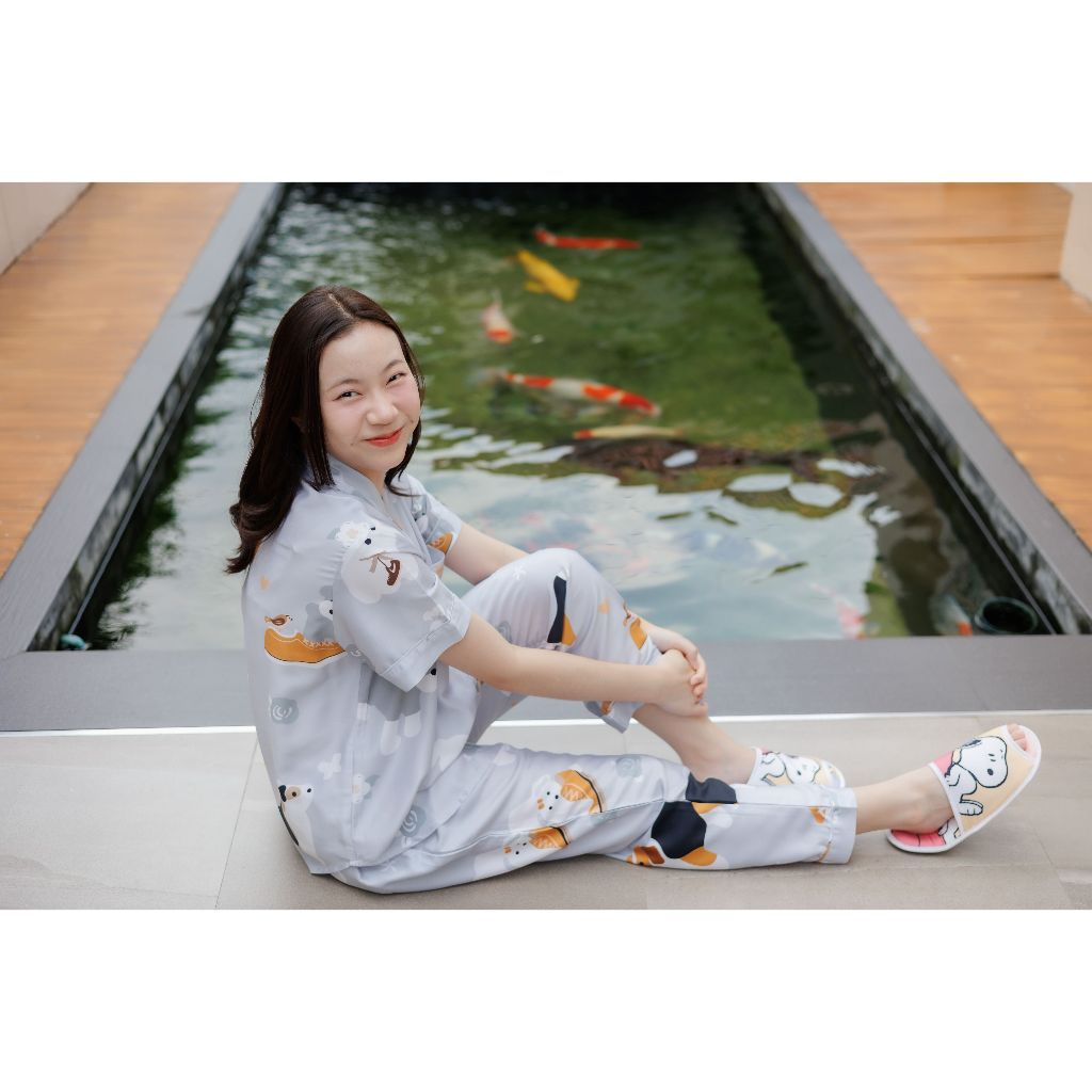 ชุดนอน ชุดลำลอง At Bed เนื้อผ้า Bamboo 1000 เส้นด้าย ลาย Dogs