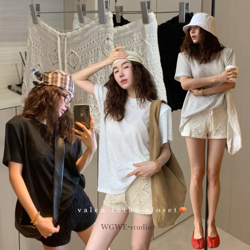 ส่งด่วน 🛵 𝐖𝐆.𝐖𝐄# 6531 กางเกงขาสั้นผ้านิตเนื้อนุ่ม ดีไซน์น่ารัก