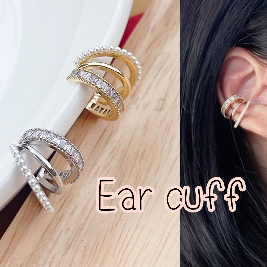 ear cuff ต่างหูแบบเกี่ยว  3 ชั้น ไม่ต้องเจาะหู ใส่ปีกหู พร้อมส่งจากไทย ได้ของไว