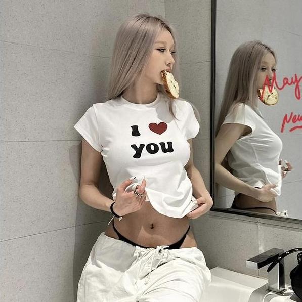 G03-04 เสื้อยืดแขนสั้นพิมพ์ลาย I LOVE YOUสุดน่ารัก แนวเกาหลี หลายไซส์ ผ้านิ่มสวมใส่สบาย ใส่ได้ทุกโอกาส ราคาถูก