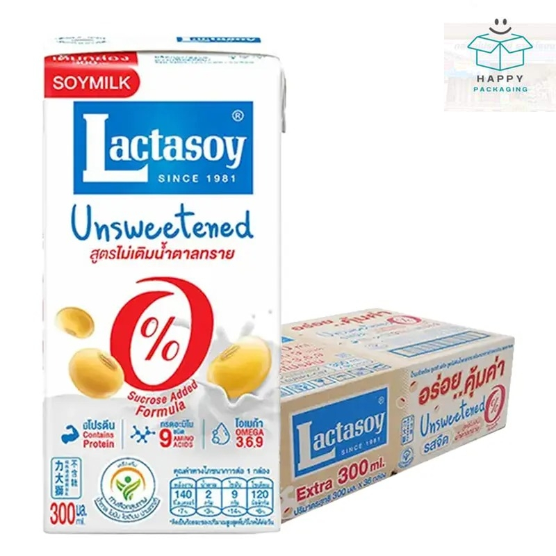 lactasoy uht unsweetened แลคตาซอย นมถั่วเหลือง ยูเอชที รสจืด 300 มล. x 36 สูตรไม่เติมน้ำตาลทราย