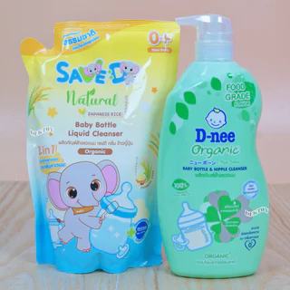 1ขวด+3ถุง D-neeขวดปั๊ม +Save D ผลิตภัณฑ์ล้างขวดนมและจุกนมเซฟดี 600+500 มล.
