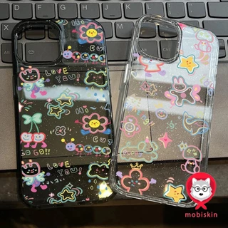 น่ารักสีสันรูปแบบการ์ตูนสําหรับiphone 16 15 14 13 12 11 Pro Max 7 8 Plus XR แฟชั่นBright Glitter Clear TPUกันกระแทกนุ่ม