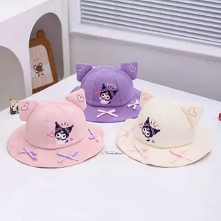 [พร้อมส่ง] หมวกเด็กผู้หญิง รอบศีรษะ 48-50 ซม. ใส่ได้ 1-3 ปี หมวกปีกกว้างทรงบัคเก็ต ลาย Kuromi หมวกแฟชั่นเด็กสุดคิ้วท์