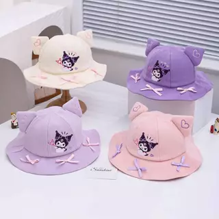 [พร้อมส่ง] หมวกเด็กผู้หญิง รอบศีรษะ 48-50 ซม. ใส่ได้ 1-3 ปี หมวกปีกกว้างทรงบัคเก็ต ลาย Kuromi หมวกแฟชั่นเด็กสุดคิ้วท์