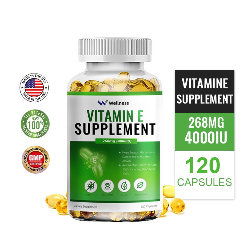 Wellness Vitamin E แคปซูลวิตามินอี 1,000IU สารต้านอนุมูลอิสระจากธรรมชาติ บำรุงหัวใจและผิวหนังและระบบภูมิคุ้มกัน 120pcs