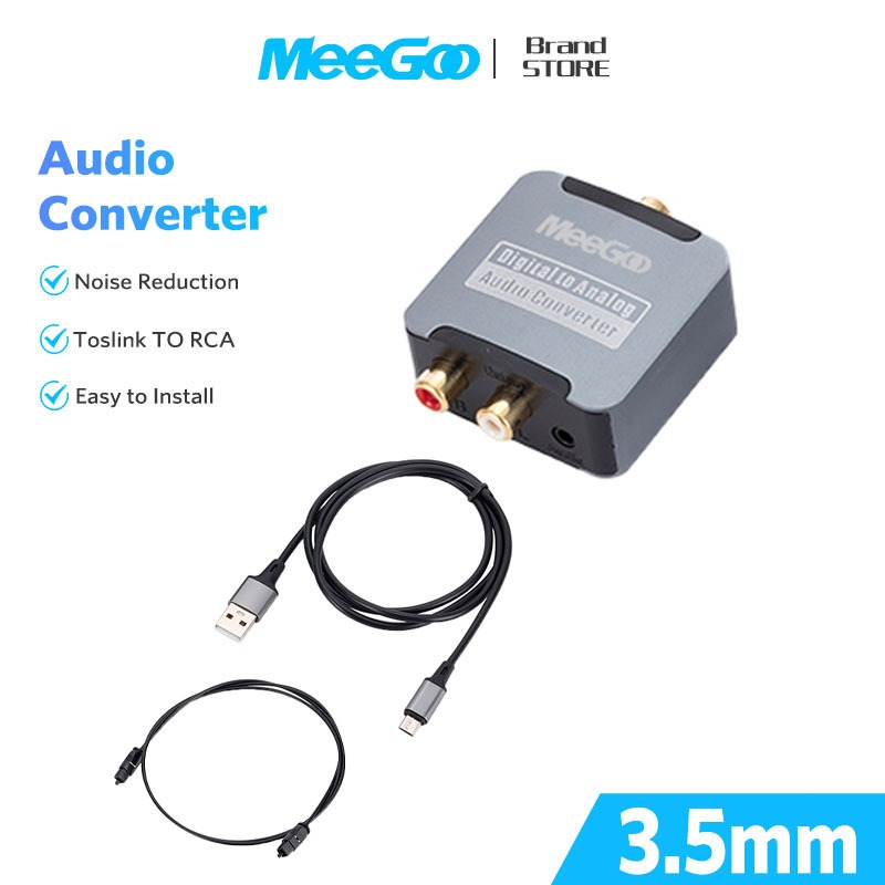 MEEGOO Optical Coaxial Toslink digital to Analog Audio Converter SPDIF Optical/Coaxial to RCA 3.5mm สำหรับทีวีต่อลำโพง