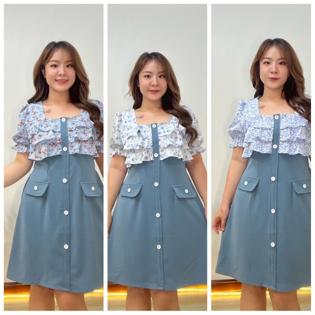 🥰เดรสโทนฟ้า สวยๆจ้า เนื้อผ้าใส่สบาย เป็นผ้ายืดูลเวฟ แต่งชั้นด้วยผ้าซีฟอง มีแต่งกระเป๋าข้างสวยๆ พร้อมกระดุมหน้า5เม็ดค่ะ