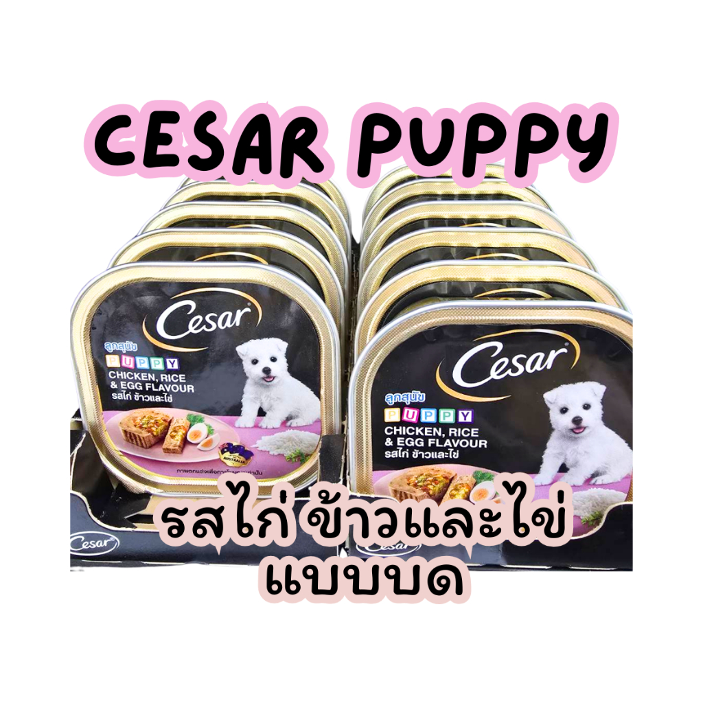 cesar puppy 100g ซีซาร์ถาด ลูกสุนัข ไก่ ไข่ ข้าว แบบบด