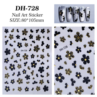 สติกเกอร์ติดเล็บลายดอกไม้ขาวดำ แบบ 3D แผ่นละ 9 บาท สินค้าพร้อมส่ง