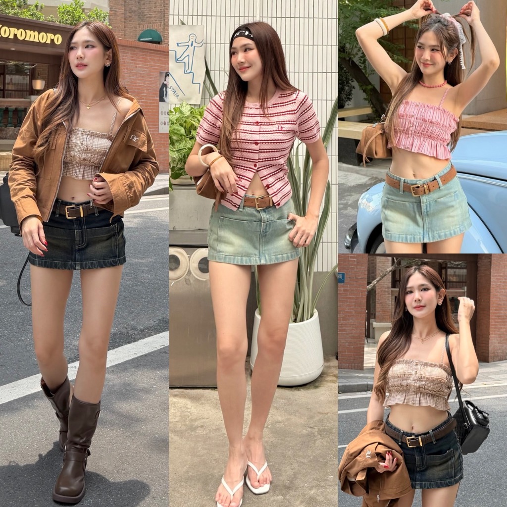 NICHARIS - กระโปรงยีนส์สั้นเอวต่ำ รุ่น Urban Skirt