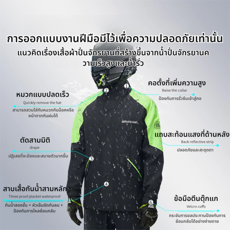 ชุดกันฝนมอเตอร์ไซค์ 2 ชิ้น มีแถบสะท้อนแสง ขนาด M-2XL thumbnail 3