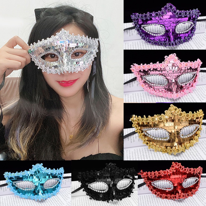 ✨พร้อมส่งด่วน✨ หน้ากากแฟนซีสุดหรู ประดับเลื่อม หน้ากากครึ่งหน้า แบบสะท้อนแสงเงา