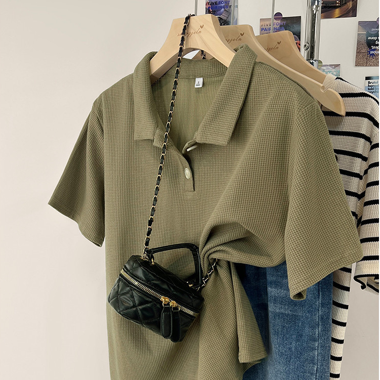 VILAUP M-2XL เสื้อโปโล เสื้อยืด เสื้อสาวอวบ แขนสั้น เสื้อ oversize เกาหลี ผู้หญิง