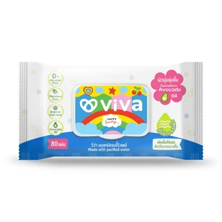 ViVa x Happy Sunday วีว่า Organic Baby Wipes 80 แผ่น ทิชชู่เปียก ผ้าเปียก สูตรออแกนิค ยกลัง 1X12