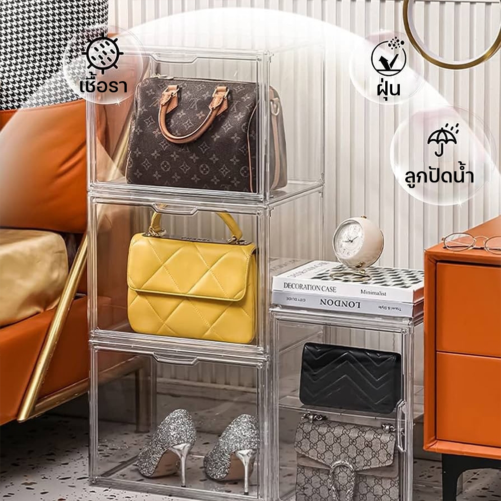 กล่องเก็บของแบบใส กล่องใส่กระเป๋า กล่องใส่หนังสือ ความจุขนาดใหญ่ ของแต่งห้อง วัสดุอะคริลิก มีหลายขนาด ประตูแม่เหล็ก - รูปที่ 6