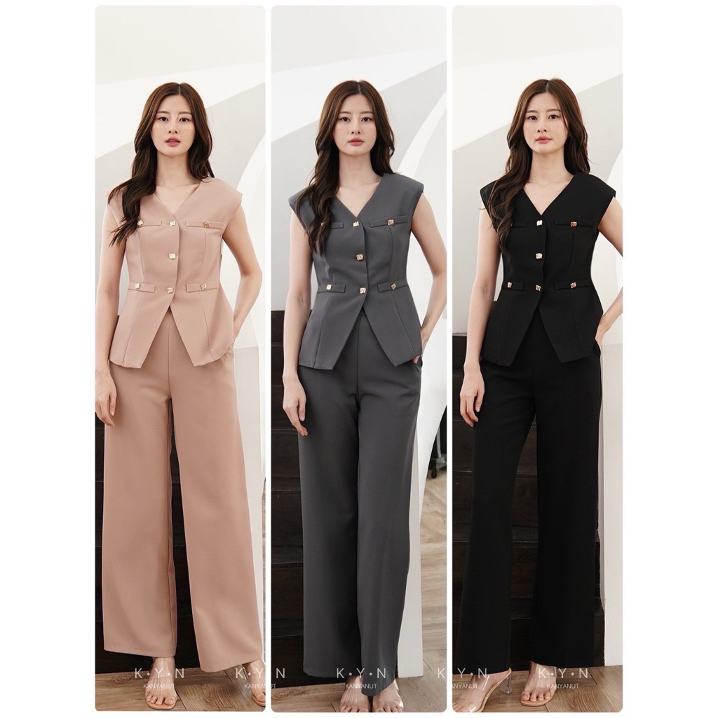 K•Y•N  ชุดset เสื้อ+กางเกงขากระบอก งานป้าย KYN 2507