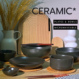 ถ้วยชามเซรามิคสีดำ สไตล์โมเดิร์นเกรดA เข้าไมโครเวฟได้