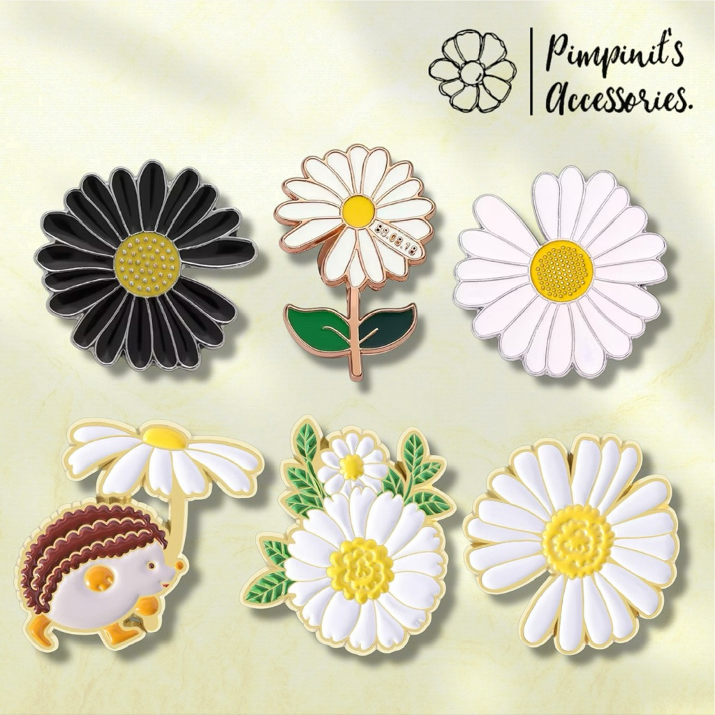 ✿ ร้านในไทยพร้อมส่ง : เข็มกลัดเซ็ทดอกเดซี่จิ๋ว | MINI DAISY FLOWER Enamel Brooch Pin Set. - รูปที่ 2