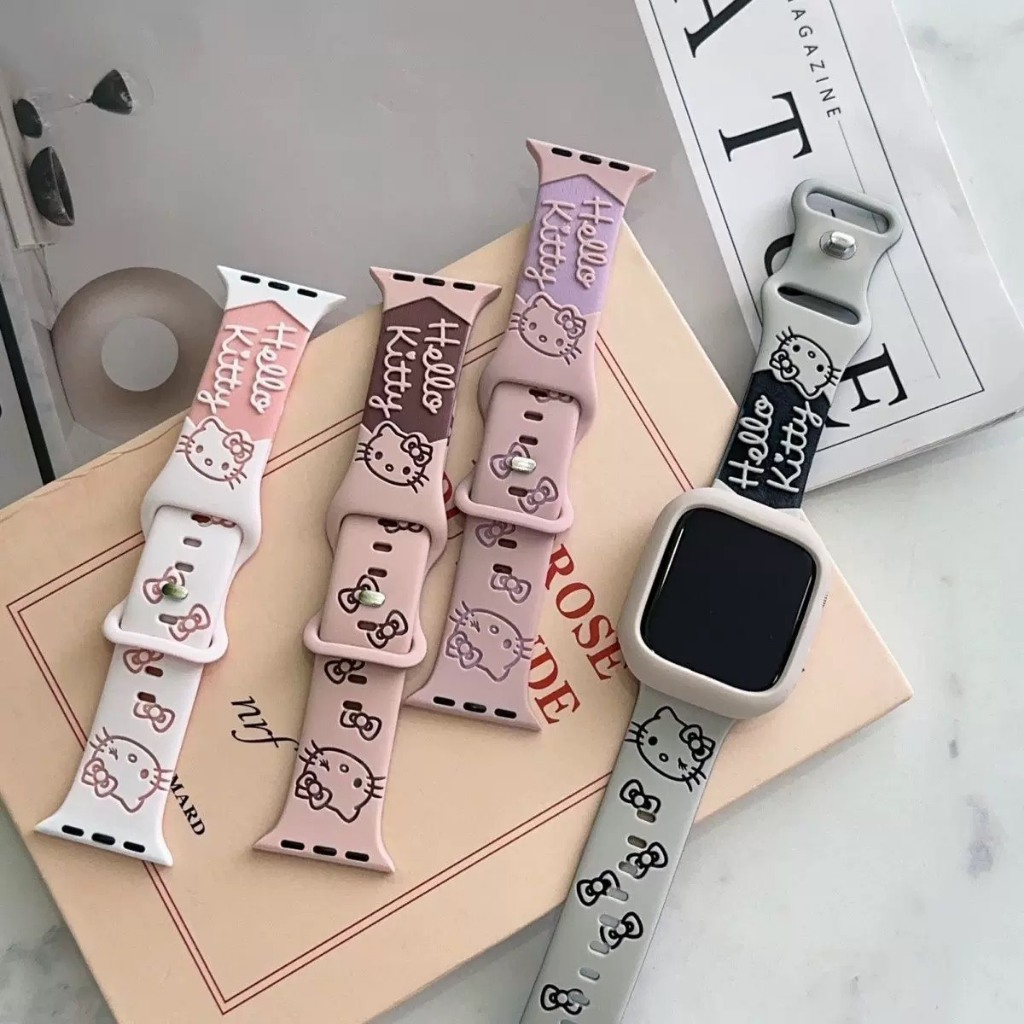 พร้อมส่ง สายนาฬิกา สายการ์ตูน สลักลายมิกกี้ คิตตี้ มินนี่ เฉพาะสาย เหมาะสำหรับนาฬิกาทุกรุ่น 38/40/41/42mm 44/45/46/49mm