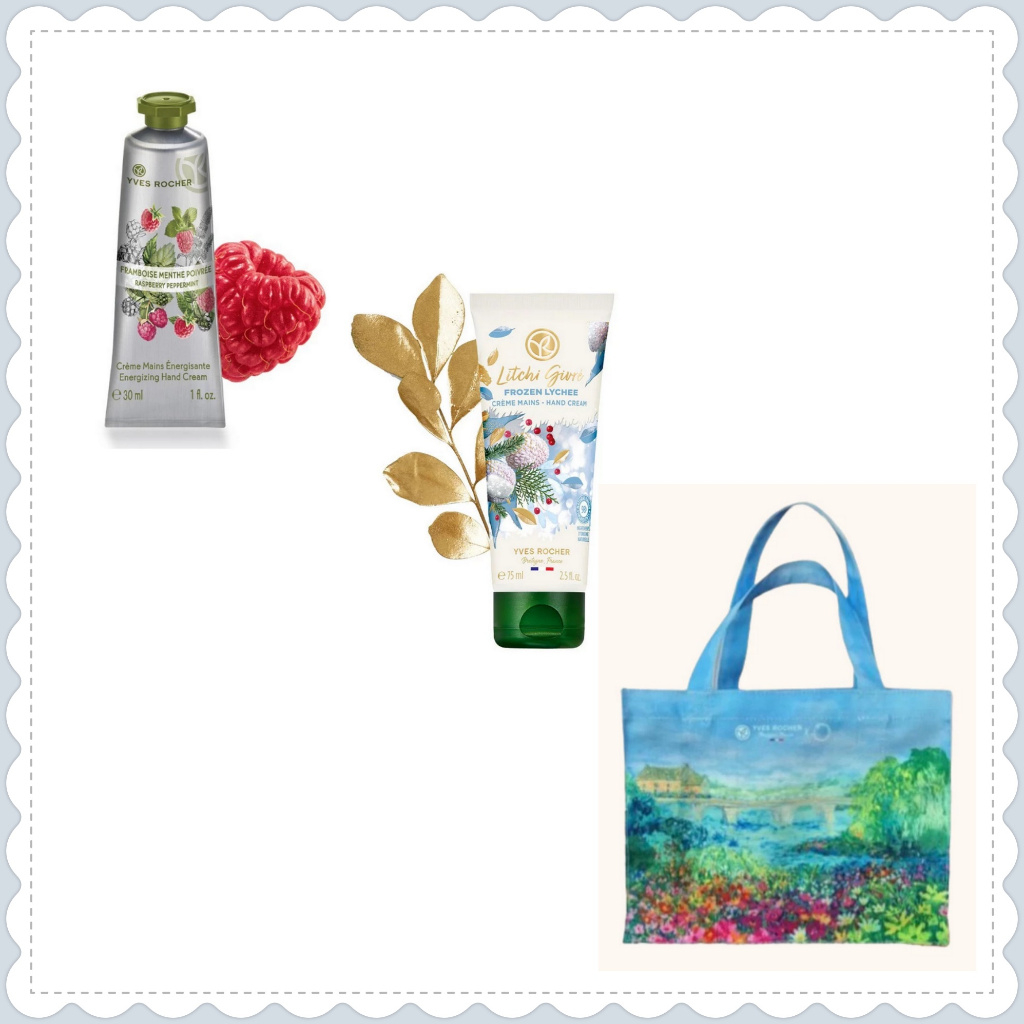 #กระเป๋าผ้า YVES ROCHER Bag / Yves rocher hand cream / Raspberry / Lychee  ( ซื้อสกินแคร์ รับฟรี)