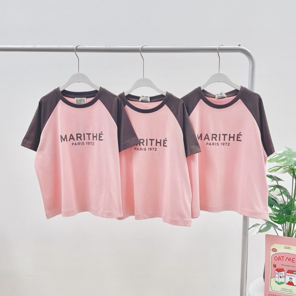 Marithe  Regular Logo Raglan Crop Tee (Pink)