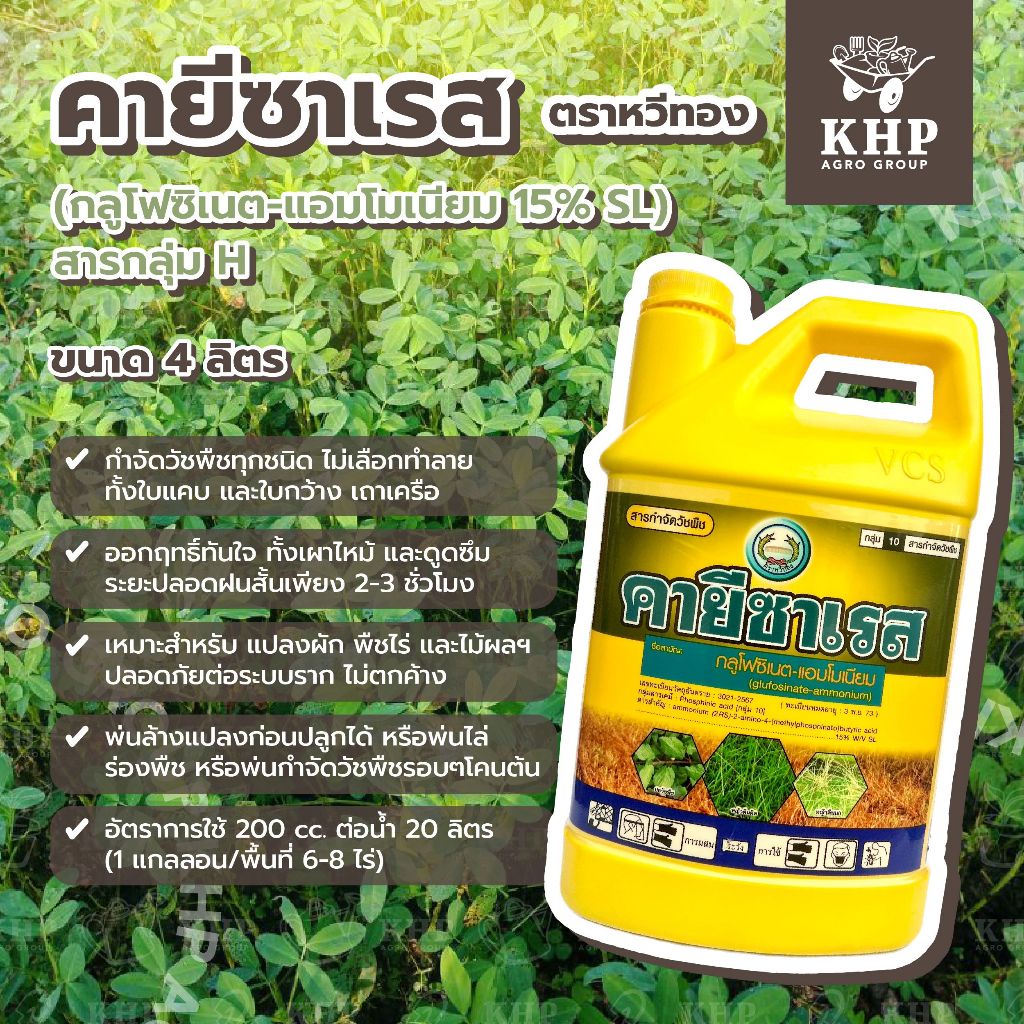 คายีซาเรส 4 ลิตร กลูโฟซิเนต 15% กำจัดวัชพืชทุกชนิด! สินค้าผลิตใหม่ ออกฤทธิ์ทันใจ ทั้งเผาไหม้ และดูดซึม (**มีราคายกลัง**)