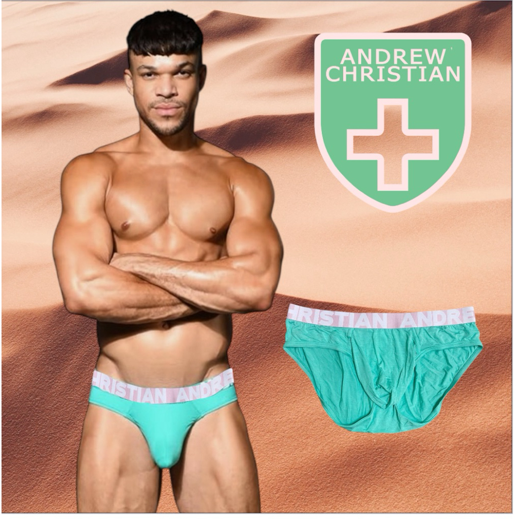 กางเกงในชาย Andrew. brief สีเขียว หยก ขอบชมพู size M,L,XL