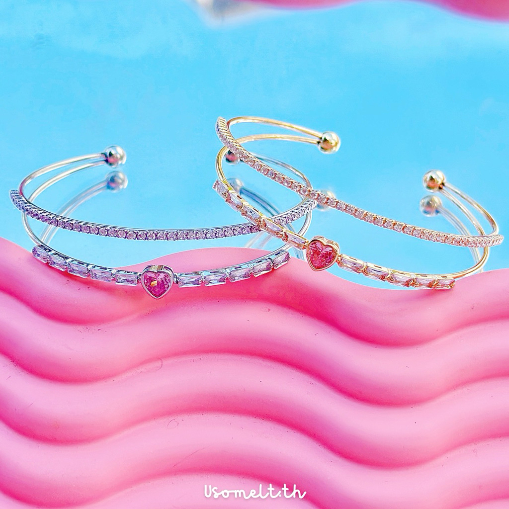 Usomelt.th - Lovely Bracelets | กำไลสแตนเลส ลายหัวใจประดับเพชรcz ไม่ลอก ไม่ดำ โดนน้ำไดั