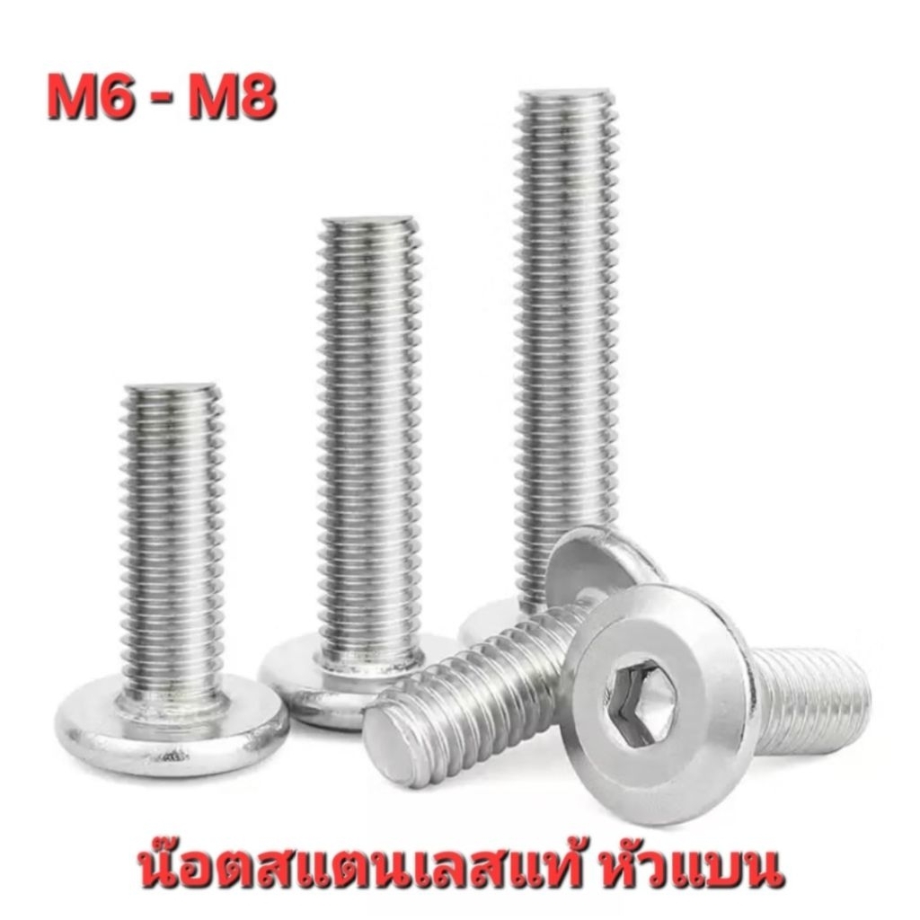 น๊อตสแตนเลสแท้ เกรด304 หัวแบน M6-M8