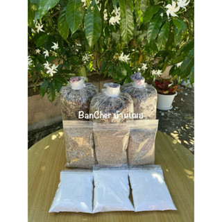 เชื้อเห็ดฟาง ชุด3ก้อน+อาหาร3ถุง+แป้ง3ถุง+คู่มือ