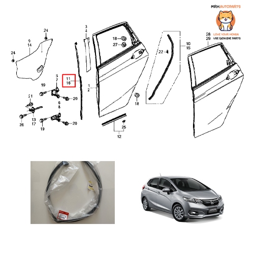 ยางขอบประตูหลังส่วนหน้า Honda Jazz GK 2014-2020 แท้ศูนย์ราคาต่อ 1 เส้น