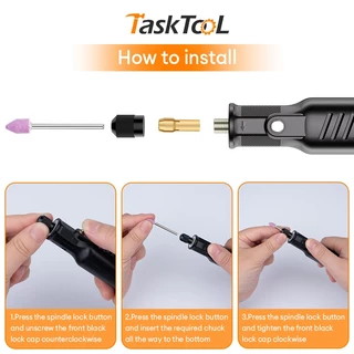 TASKTOOL เครื่องเจียรไร้สาย mini เครื่องมือแกะสลัก สว่านจิ๋วไฟฟ้า งานฝีมือ DIY สำหรับ ขัด ตัด เจาะ