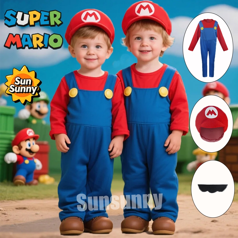 เครื่องแต่งกายเด็กซูเปอร์มาริโอ Super Mario Costume คอสเพลย์ แสดงการ์ตูนคริสต์มาส ชุดครอบครัว  เสื้อผ้าครอบครัวฮาโลวีน