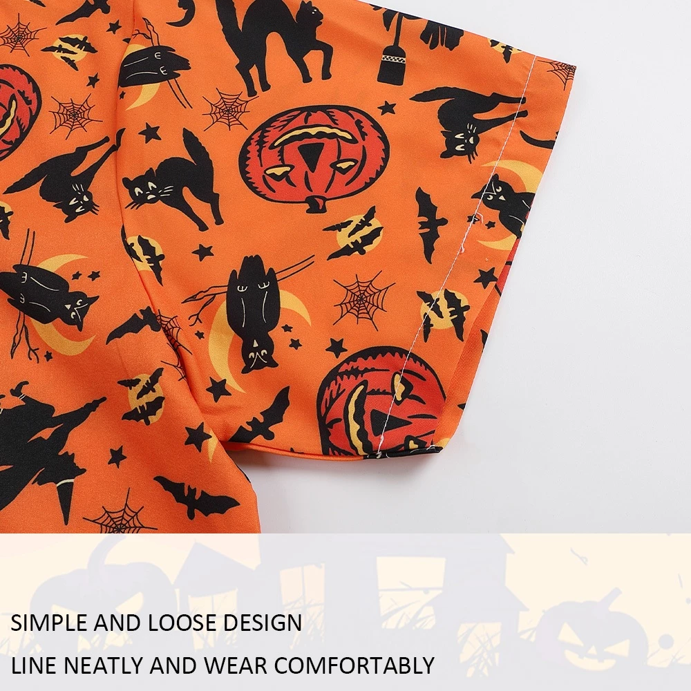 เสื้อเชิ้ตลายดอกฮาโลวีน แขนสั้นลายฟักทอง thumbnail 4