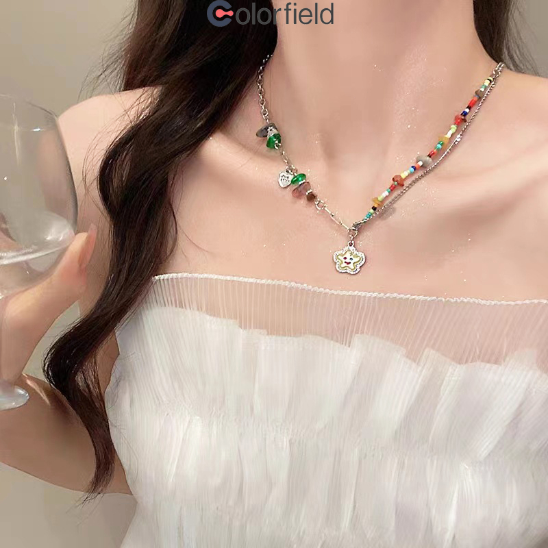 Colorfield สร้อยคอ เหล็กไทเทเนียม 18K รูปใบโคลเวอร์สี่แฉกจี้ เกาหลี ระดับไฮเอนด์ หรูหรา สำหรับผู้หญิง ของขวัญวันหยุด-COD