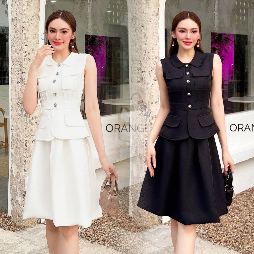 OR21860 ชุดเซ็ทเสื้อ+กระโปรง เนื้อผ้าไหมเทียม ผ้าใส่สบาย everyday look