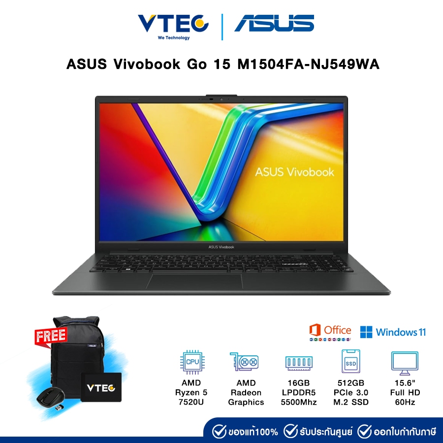 ASUS Vivobook Go 15 M1504FA-NJ549WA | Ryzen 5 7520U | AMD Graphics | 16GB LPDDR5 | 512GB M.2 | 15.6"
