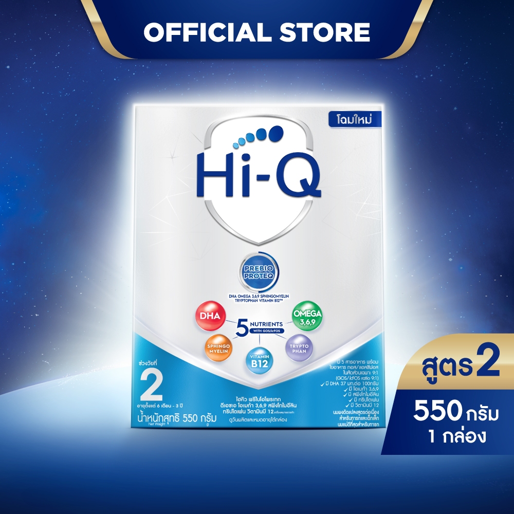 นมผง ไฮคิวสูตร2 พรีไบโอโพรเทก 550 กรัม นมผงเด็ก 6 เดือน - 3 ปี นมผง HiQ Prebio P
