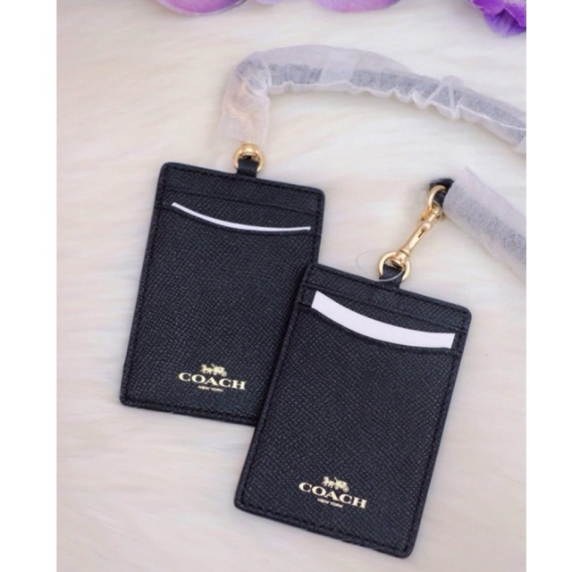 Coach สายคล้องบัตรพนักงาน ID Card Lanyard สีดำล้วน