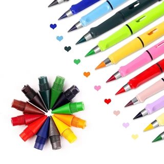 🌈ชุดดินสอสีไม่ต้องเหลา 12แท่ง12สี แถมหัวสีอีก 1ชุด‼️มียางลบในตัว อุปกรณ์ศิลปะ ดินสอไม่ต้องเหลา