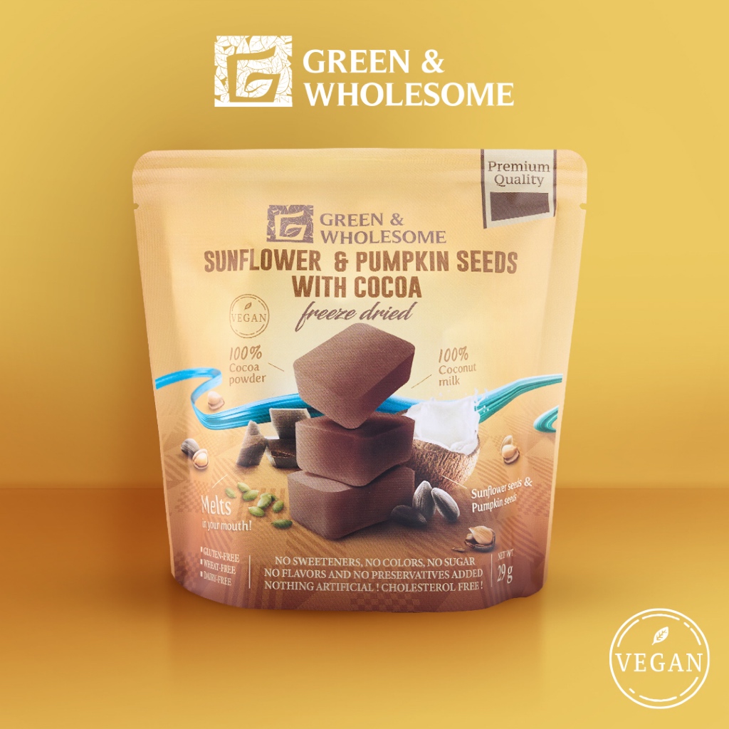 Green & Wholesome l Sunflower & Pumpkin Seeds with Cocoa Freeze dried l เมล็ดทานตะวันและเมล็ดฟักทองผสมโกโก้ฟรีซดราย